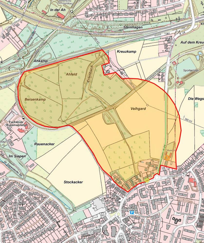 Hier der Evakuierungsradius rund um den Bombenfund an der Engelsburger Straße. Foto: Stadt Bochum