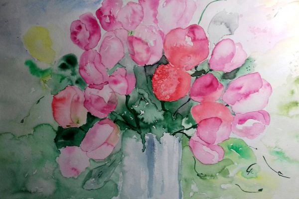 Aquarelle von Christine Kanthack zu sehen in der Bücherei im Gertrudis-Center