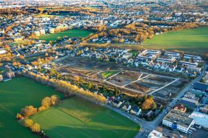 Luftbild, Baugebiet Neues Bahnhofsquartier Wattenscheid mit Baustelle Wilhelm-Leithe-Weg Süd zwischen Isenbrockstraße und Ridderstraße, Westenfeld, Bochum, Ruhrgebiet, Nordrhein-Westfalen, Deutschland
